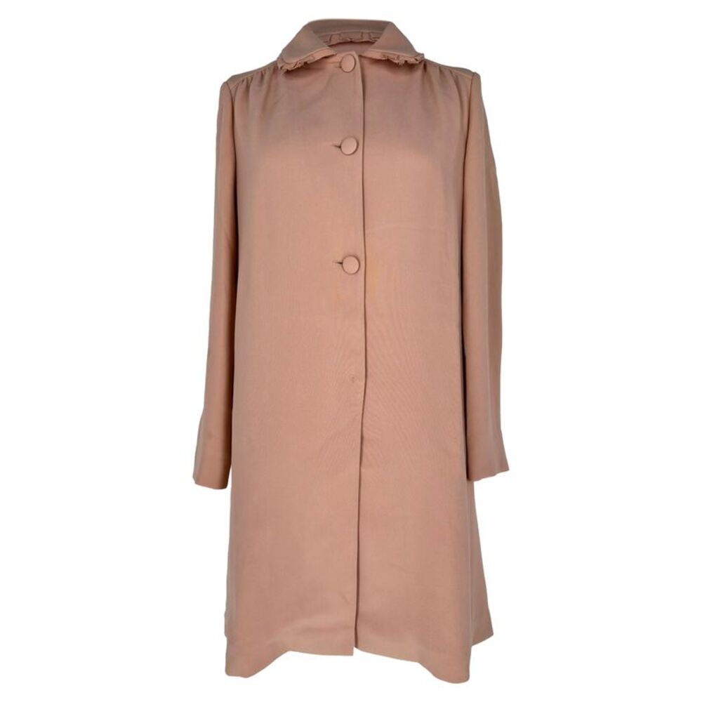 Miu Miu Button-Down Peacoat in Beige Acetate